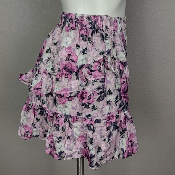 LoveShackFancy Emma Ruffle Mini Skirt Purple Floral Silk Blend Size Small - Picture 3 of 13